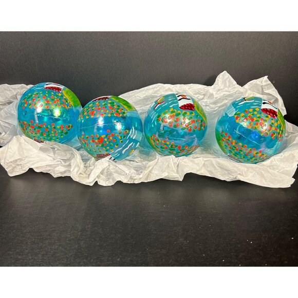 Vintage Christmas Tree Ball Ornaments Lighthouse and Sailboat Blue - Set Of 4 - Picture 2 of 3